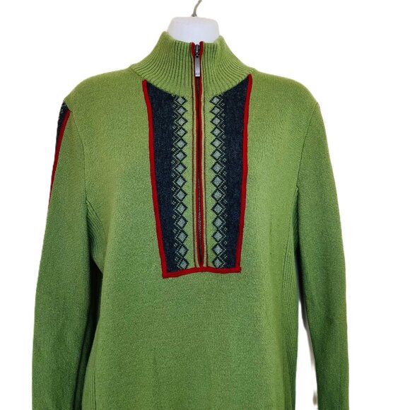 Eddie Bauer Nordic Style Merino Wool Knit Sweater Quarter Zip Green Women's Lg - Picture 8 of 8